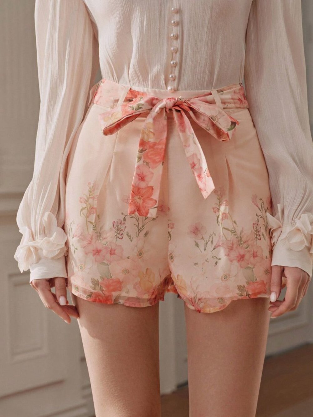 Multicolor Boho Women's Floral Print Fabric A-Line Pocket Shorts - Picture 5 of 6